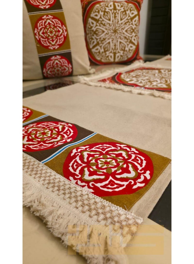 i diD Premium Cotton Duck Home Decor Set - 1 Table Runner (140x42cm) & 2 Cushion Covers (42x42cm) - khayamya Style - Image 2